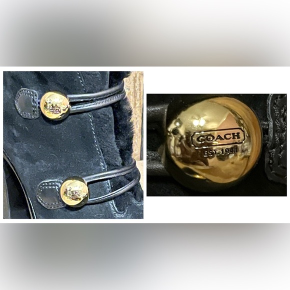 Coach Lenora Suede Boots with Shearling Lining & Logo Button Accents. - Picture 12 of 16